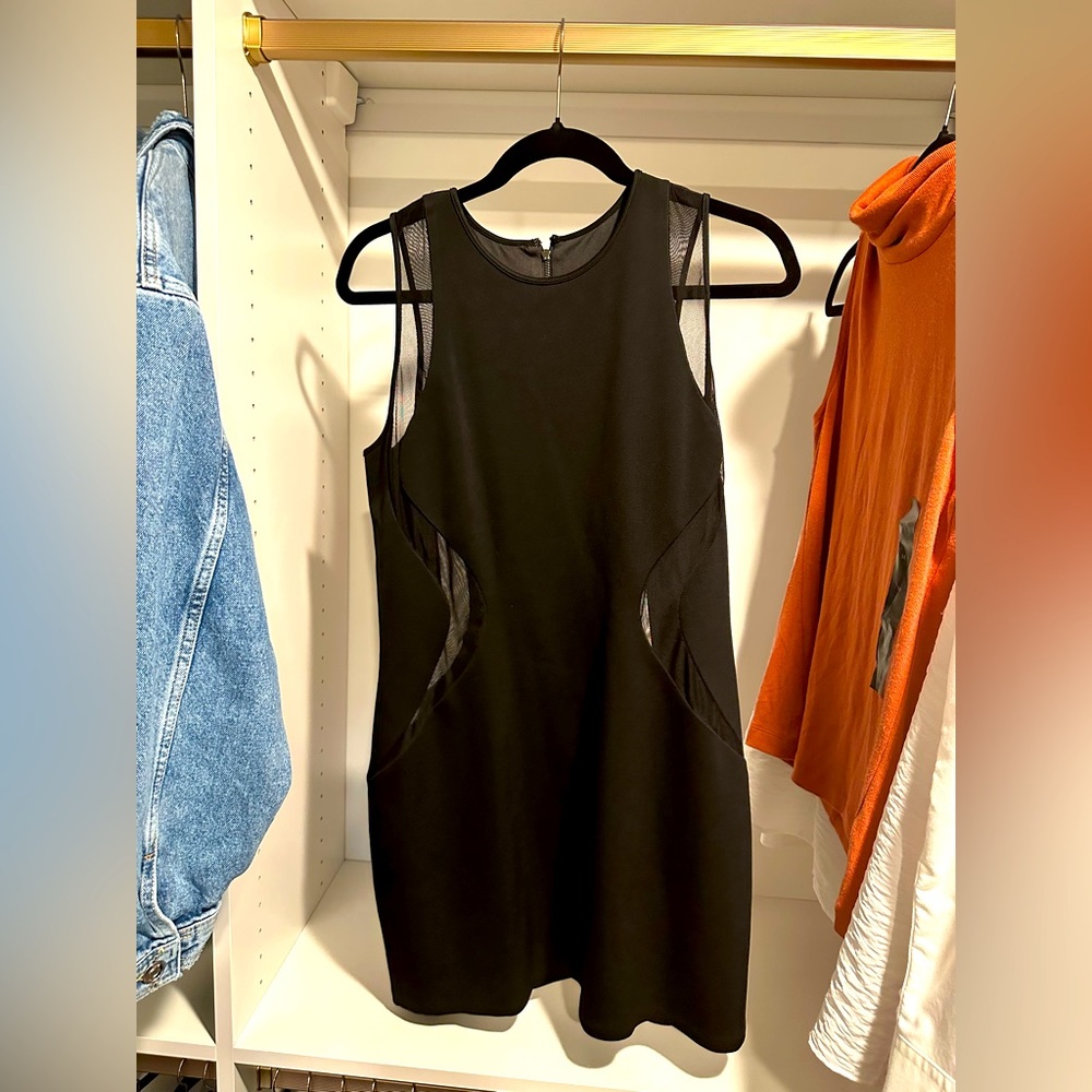 New - BCBGMAXAZRIA black dress with mesh .. size L with tags